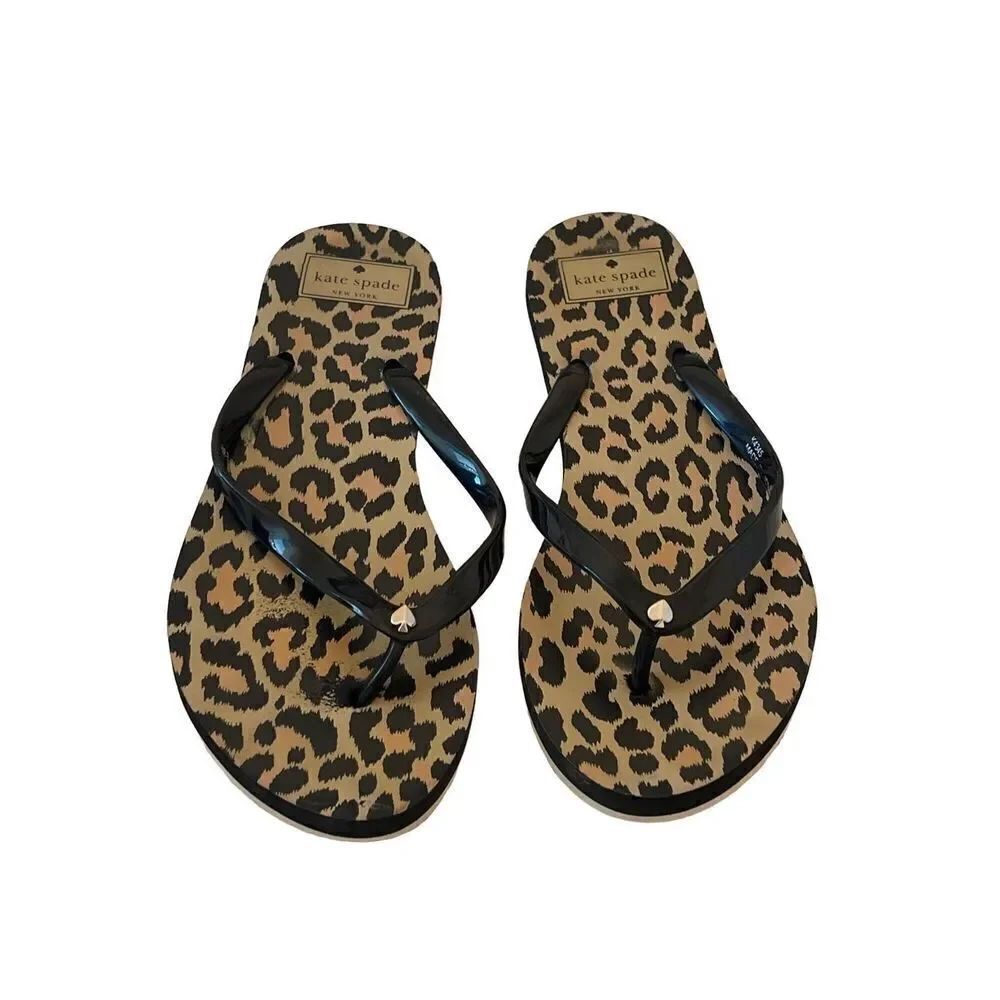 Kate Spade Womens Brown Black Animal Print Slippers Flip Flops Sandals Size 8